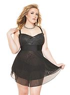Babydoll with metallic lace cups and removable sleeves, plus size